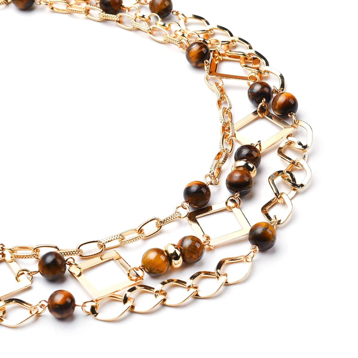 Tiger's Eye Beaded Layered Necklace 20-24 Inches in Goldtone 54.00 ctw image number 2