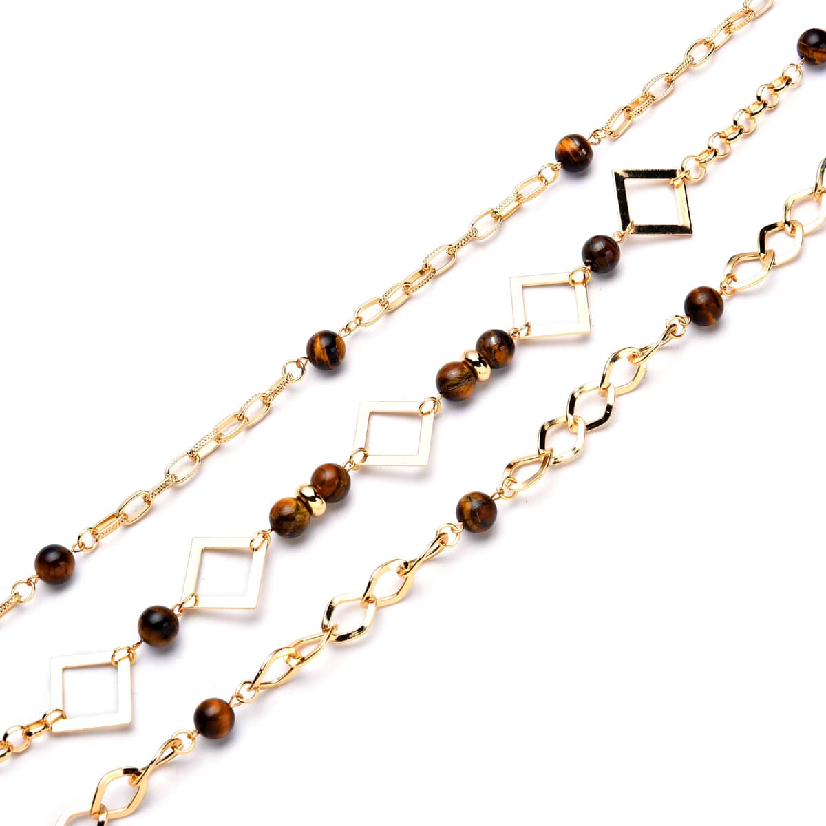 Tiger's Eye Beaded Layered Necklace 20-24 Inches in Goldtone 54.00 ctw image number 3
