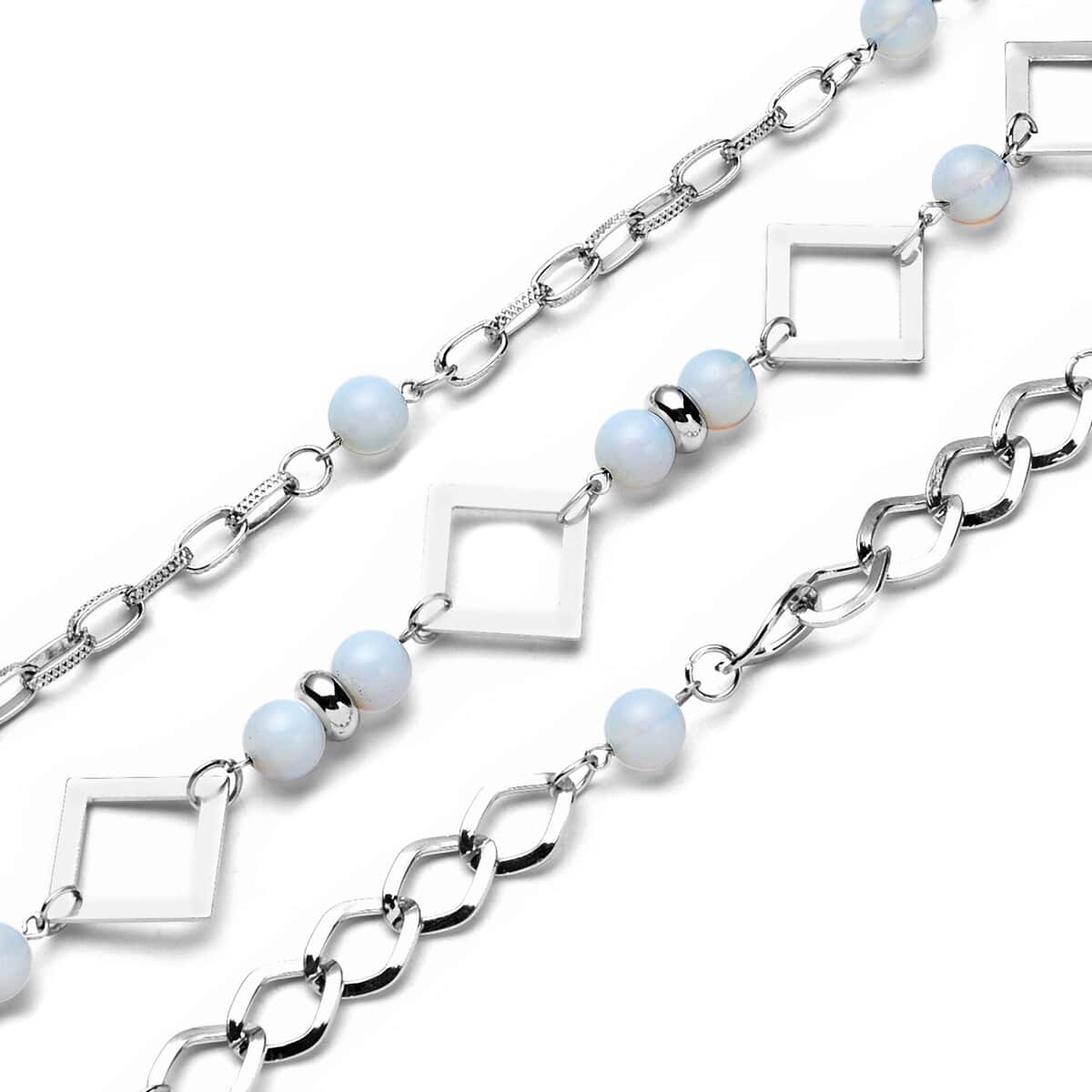 Opalite Beaded Layered Necklace (20-24 Inches) in Silvertone 54.00 ctw image number 3