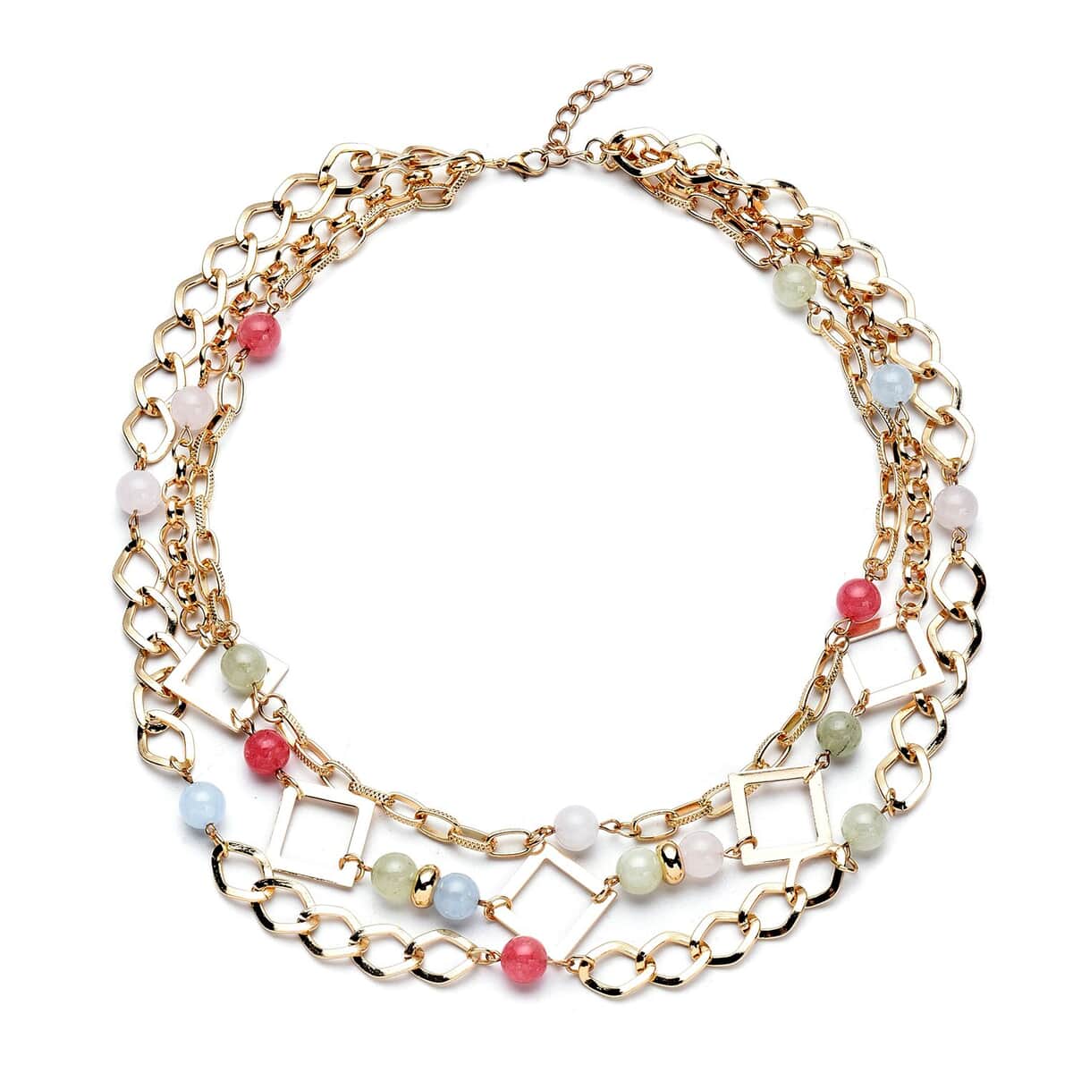Multi Gemstone Beaded Layered Necklace 20-24 Inches in Goldtone 54.00 ctw image number 0