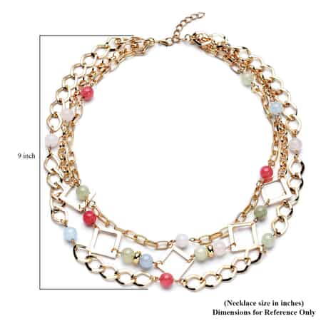 Multi Gemstone Beaded Layered Necklace 20-24 Inches in Goldtone 54.00 ctw image number 5