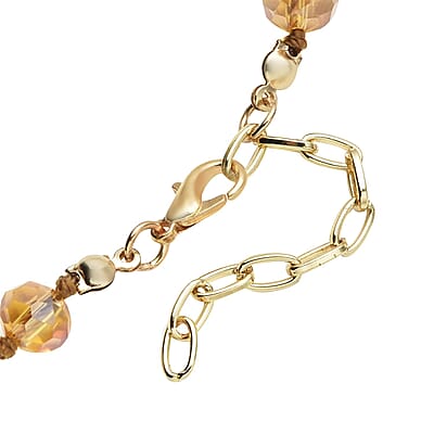 Yellow Magic Color Glass, Multi Color Austrian Crystal Honey Bee Pendant with Champagne Glass Beaded Necklace 21 Inches in Goldtone