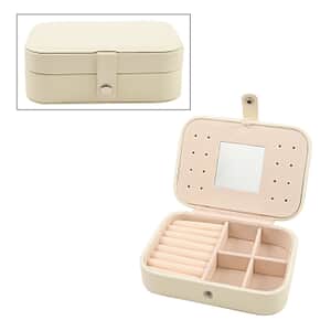 Cream Faux Leather Jewelry Organizer with Button Closure