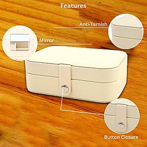 Cream Faux Leather Jewelry Organizer with Button Closure