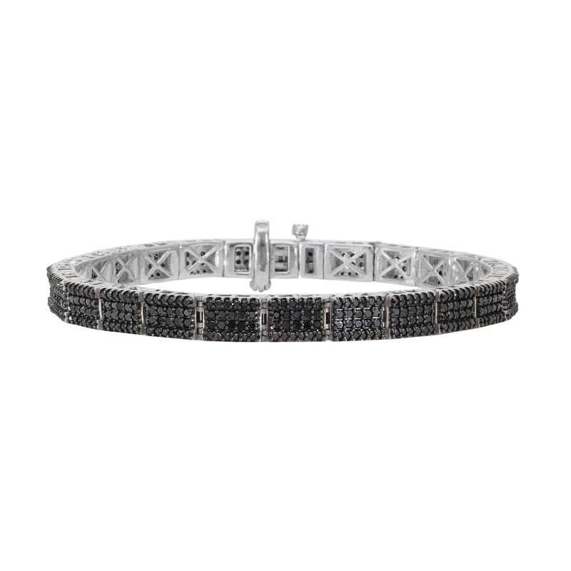 Black Diamond Multi Row Tennis Bracelet in Platinum Over Sterling Silver (6.50 In) 3.00 ctw