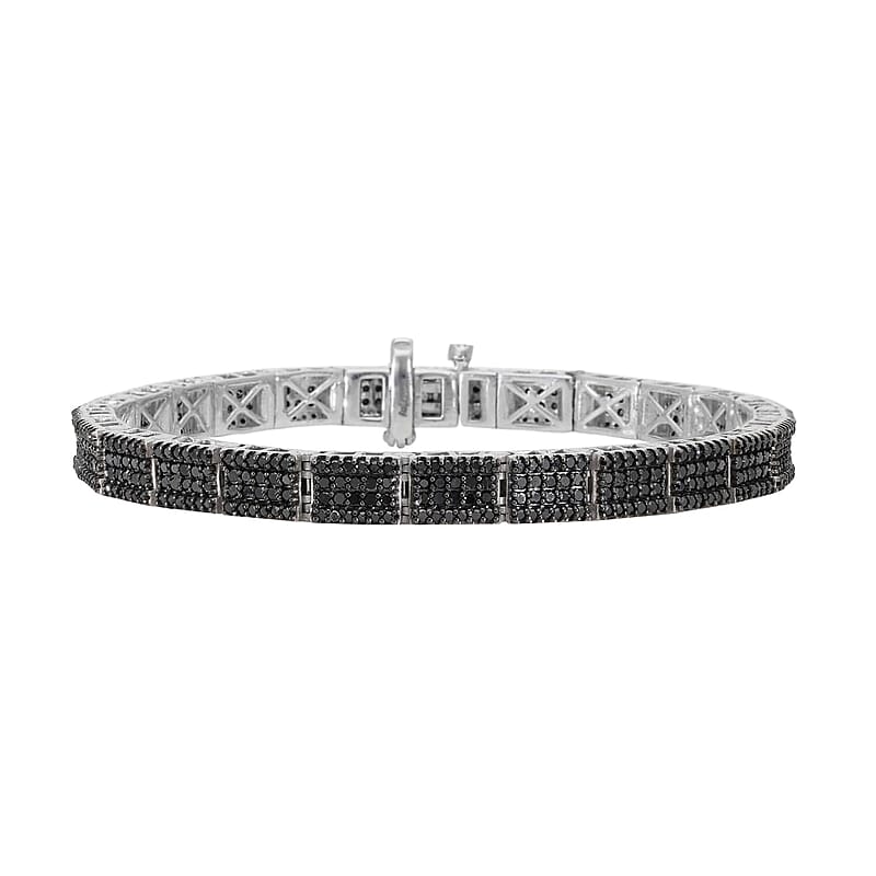 Black Diamond Multi Row Tennis Bracelet in Platinum Over Sterling Silver (6.50 In) 3.00 ctw