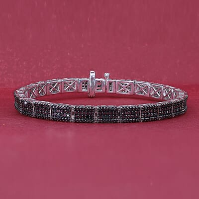 Black Diamond Multi Row Tennis Bracelet in Platinum Over Sterling Silver (6.50 In) 3.00 ctw