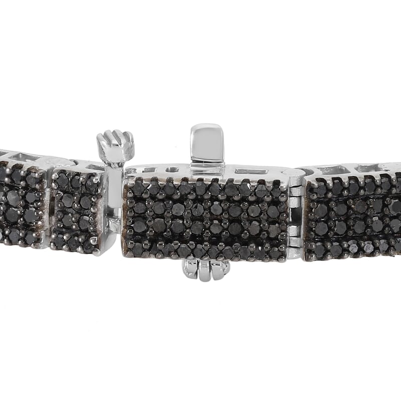 Black Diamond Multi Row Tennis Bracelet in Platinum Over Sterling Silver (6.50 In) 3.00 ctw