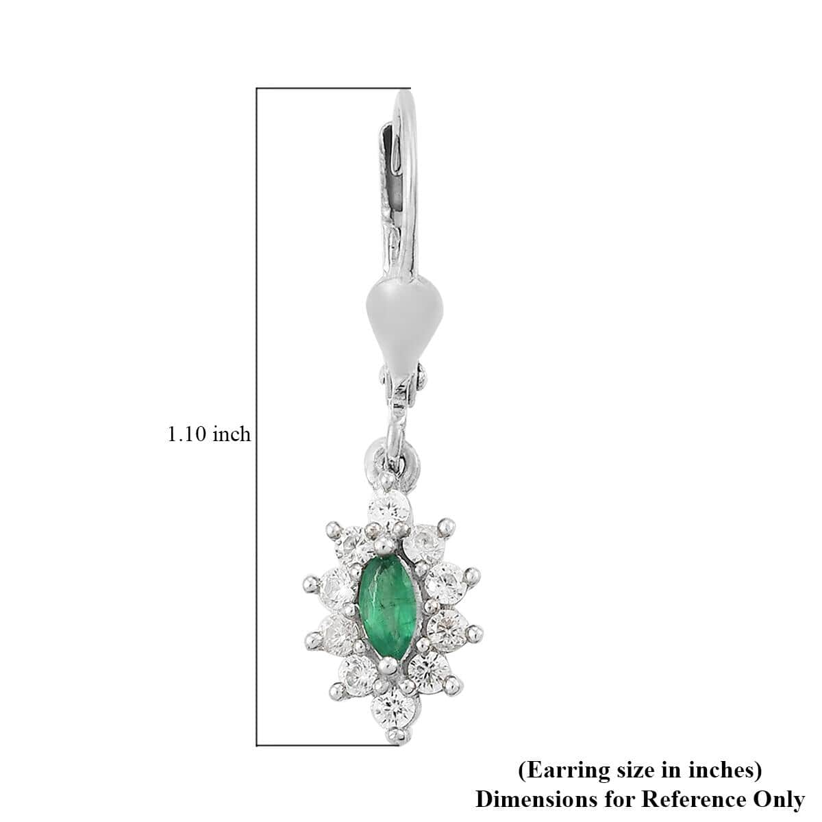 AAA Kagem Zambian Emerald and Natural White Zircon Lever Back Earrings in Platinum Over Sterling Silver 1.00 ctw image number 4