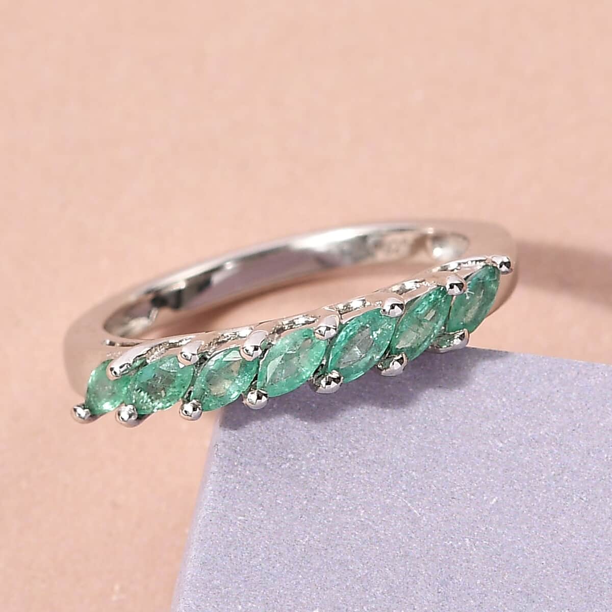 AAA Kagem Zambian Emerald 7 Stone Ring in Platinum Over Sterling Silver (Size 5.0) 0.50 ctw image number 1