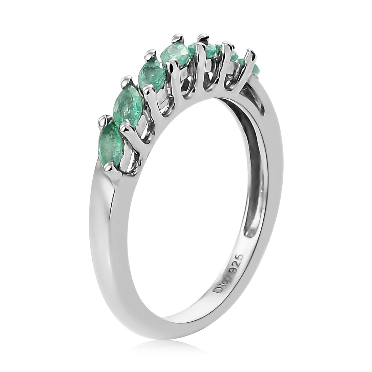 AAA Kagem Zambian Emerald 7 Stone Ring in Platinum Over Sterling Silver (Size 5.0) 0.50 ctw image number 3