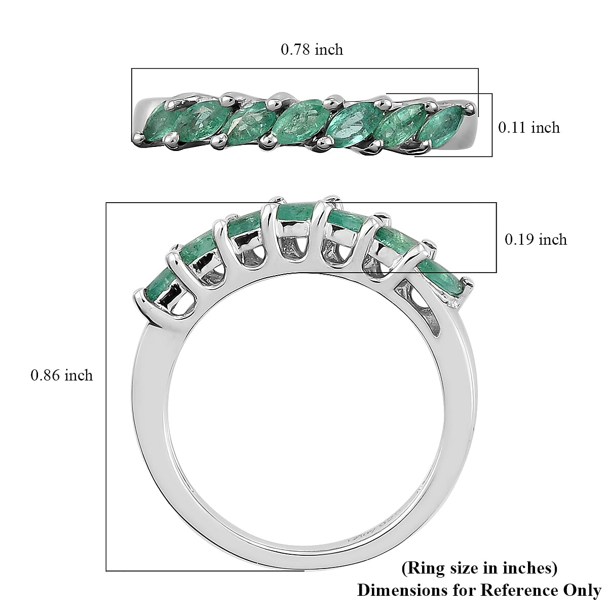 AAA Kagem Zambian Emerald 7 Stone Ring in Platinum Over Sterling Silver (Size 10.0) 0.50 ctw