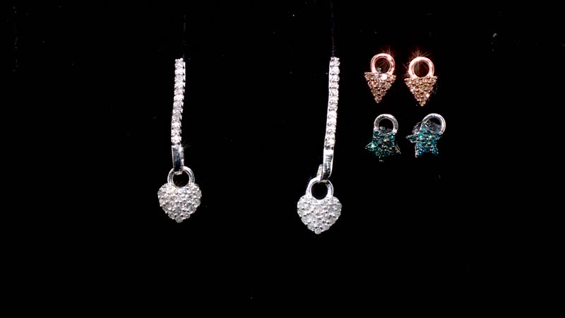 Multi Diamond Stud Earrings with Heart, Triangle and Star Charm in Vermeil YG and Platinum Over Sterling Silver 0.50 ctw