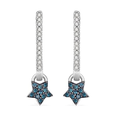 Multi Diamond Stud Earrings with Heart, Triangle and Star Charm in Vermeil YG and Platinum Over Sterling Silver 0.50 ctw