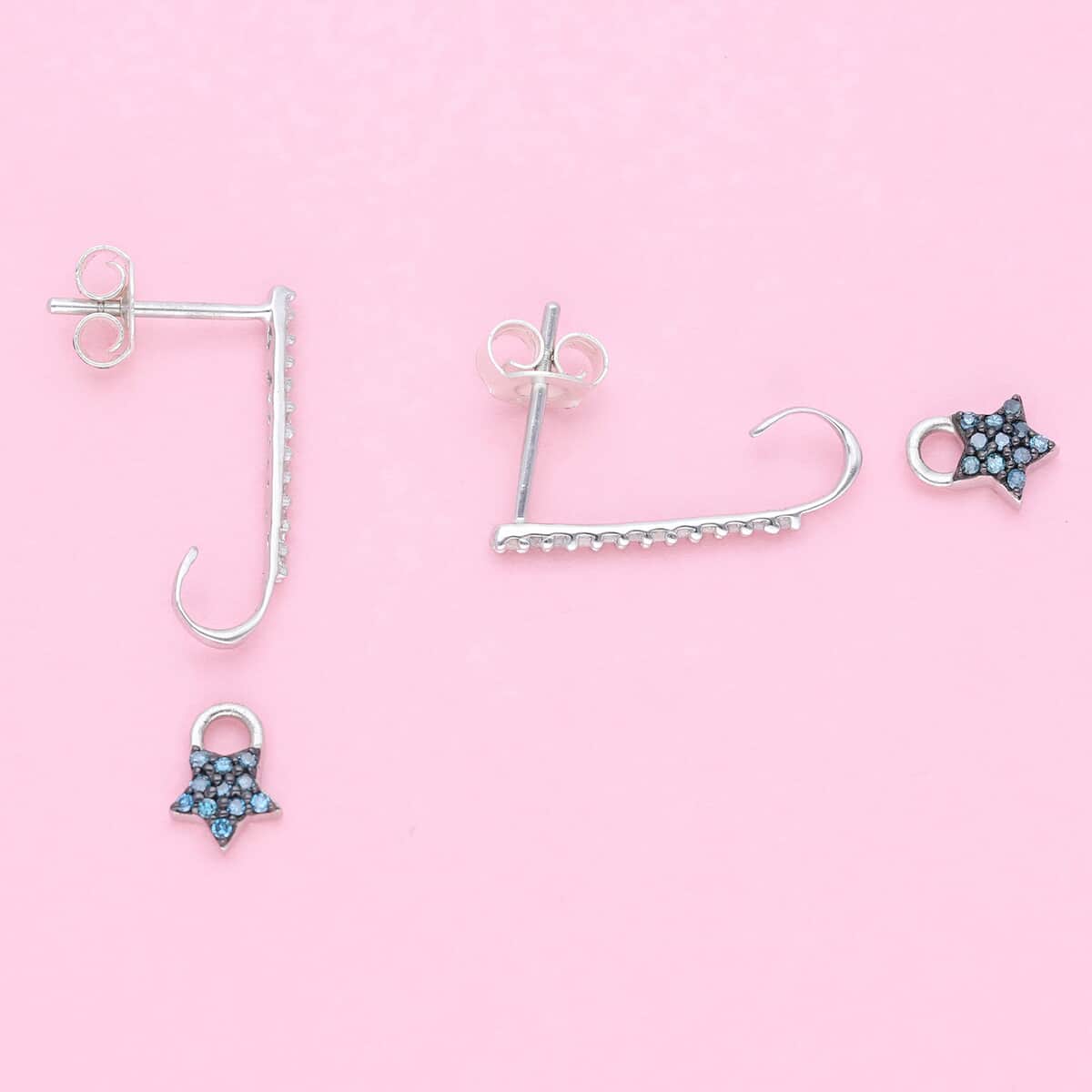 Multi Diamond Stud Earrings with Heart, Triangle and Star Charm in Vermeil YG and Platinum Over Sterling Silver 0.50 ctw image number 2