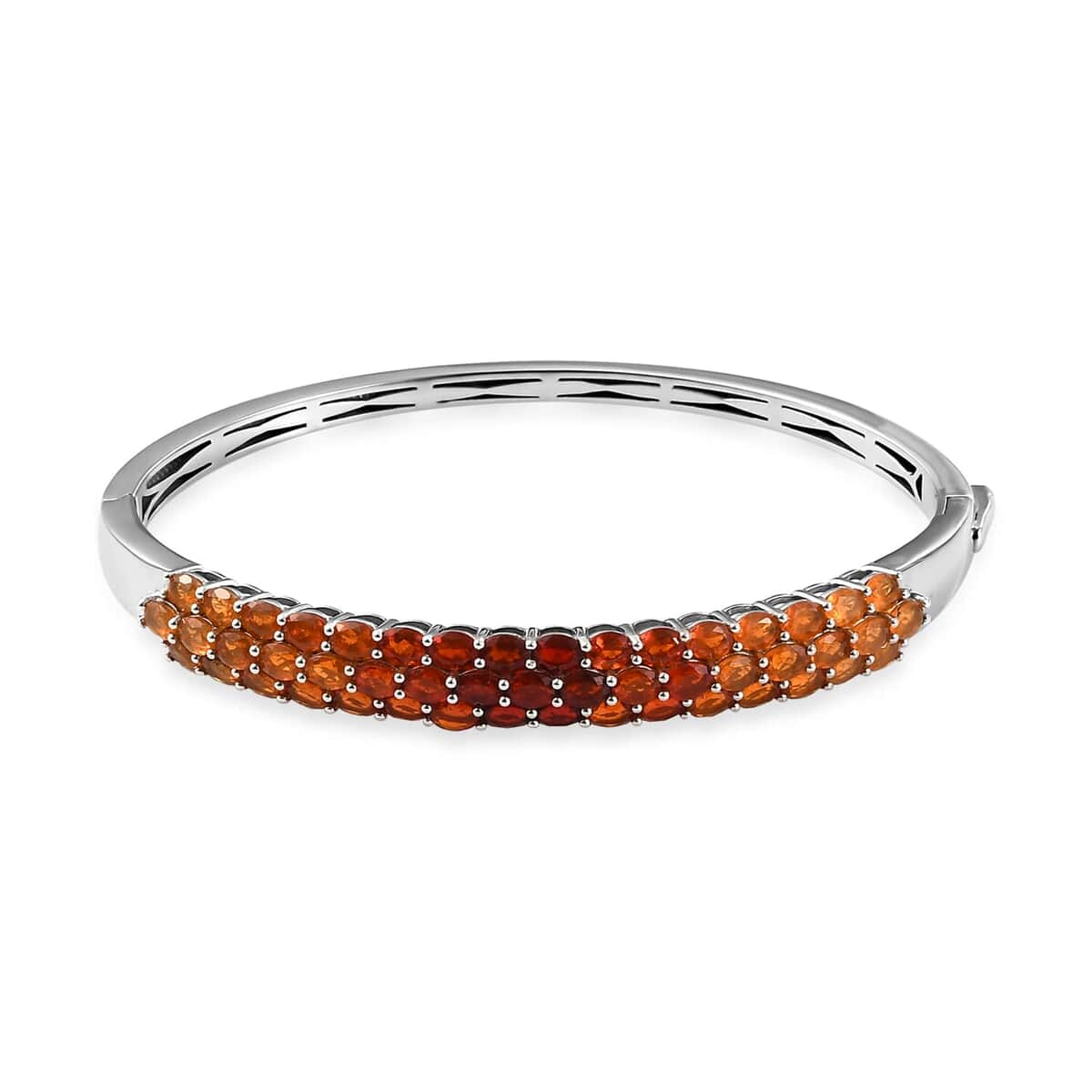 Shades of Fire Opal Bangle Bracelet in Platinum Over Sterling Silver (7.25 In) 5.85 ctw image number 0