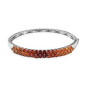 Shades of Fire Opal Bangle Bracelet in Platinum Over Sterling Silver (7.25 In) 5.85 ctw
