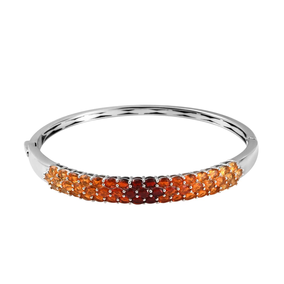 Shades of Fire Opal Bangle Bracelet in Platinum Over Sterling Silver (8 In) 5.85 ctw image number 0