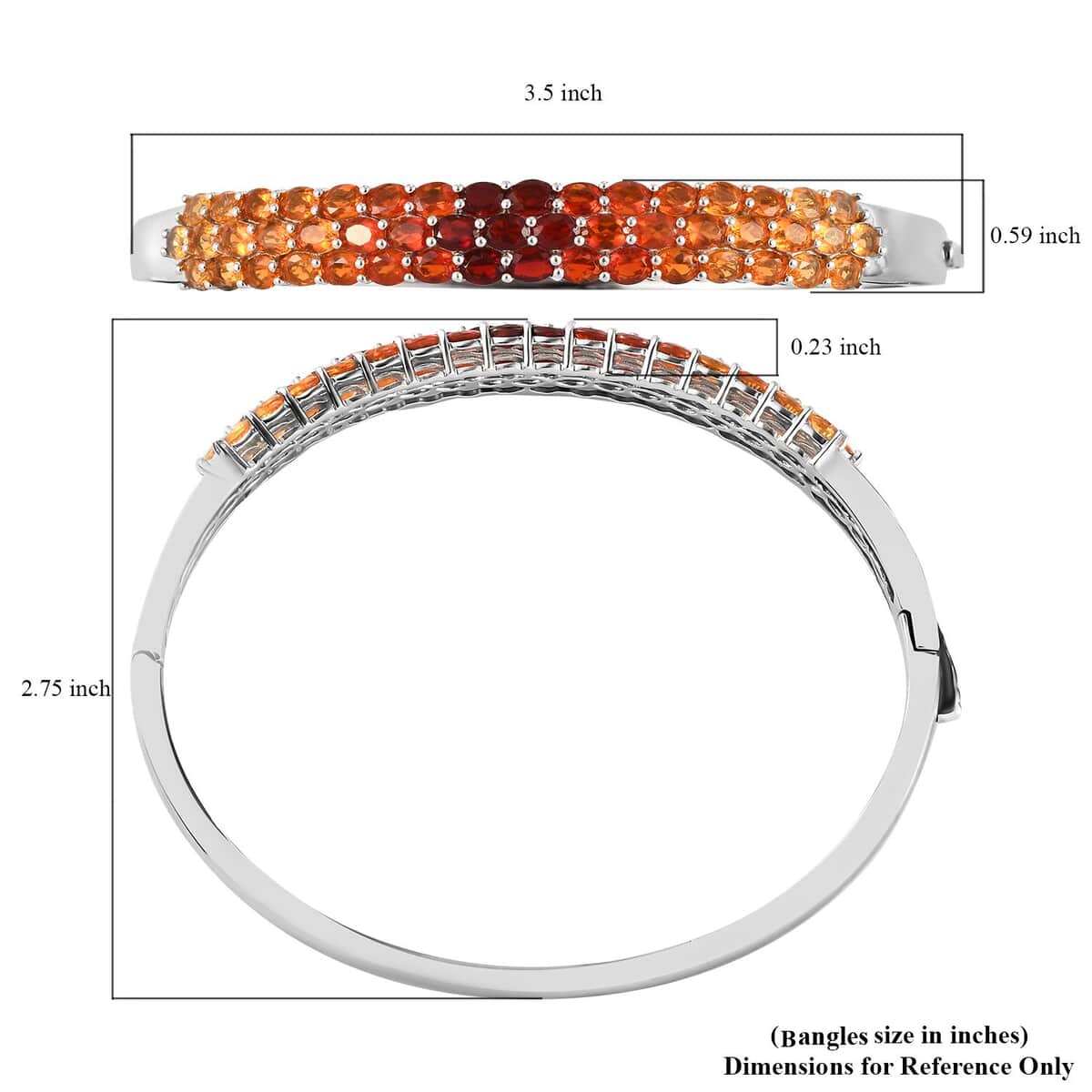 Shades of Fire Opal Bangle Bracelet in Platinum Over Sterling Silver (8 In) 5.85 ctw image number 5
