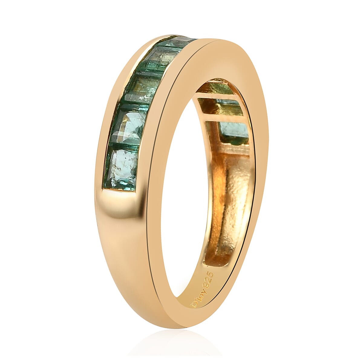 AAA Kagem Zambian Emerald Half Eternity Band Ring in Vermeil Yellow Gold Over Sterling Silver (Size 10.0) 1.40 ctw image number 3