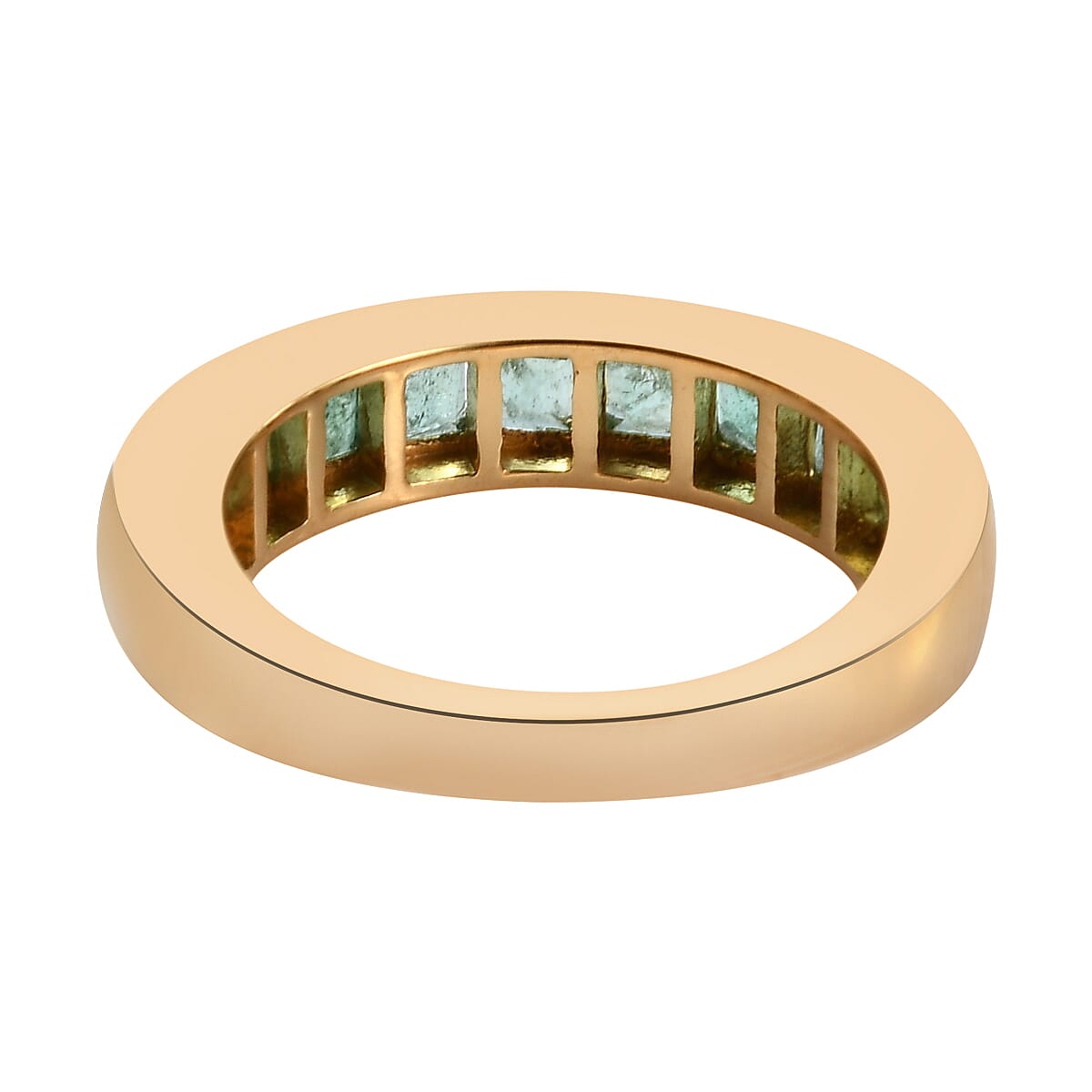 AAA Kagem Zambian Emerald Half Eternity Band Ring in Vermeil Yellow Gold Over Sterling Silver (Size 10.0) 1.40 ctw image number 4