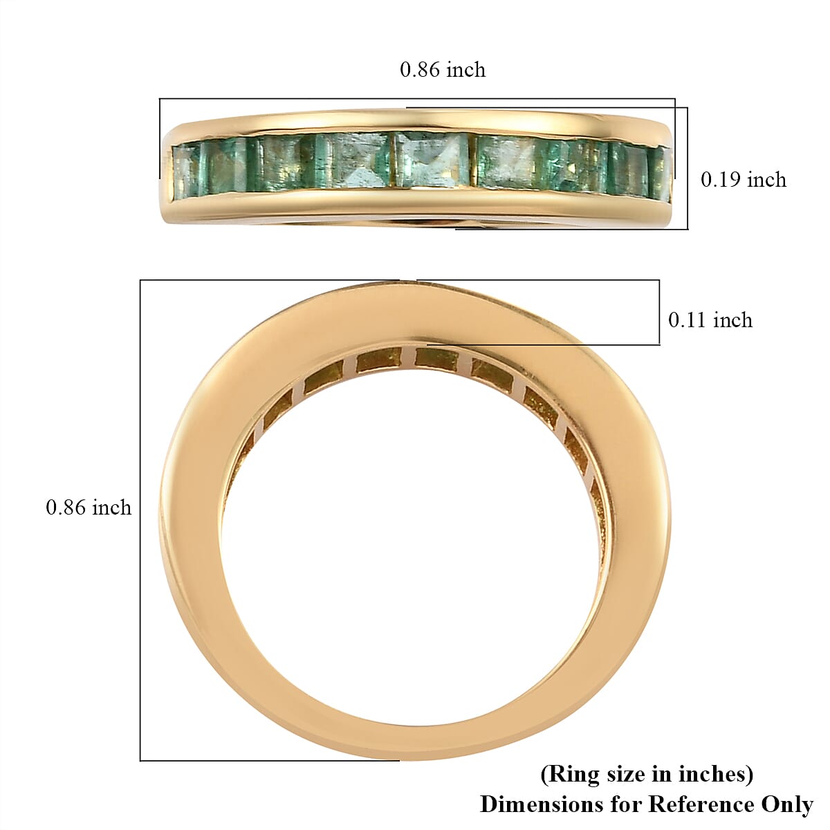 AAA Kagem Zambian Emerald Half Eternity Band Ring in Vermeil Yellow Gold Over Sterling Silver (Size 10.0) 1.40 ctw image number 5