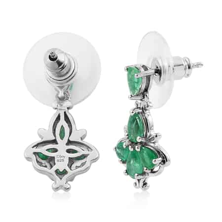 AAA Kagem Zambian Emerald Dangling Earrings in Platinum Over Sterling Silver 1.60 ctw image number 3