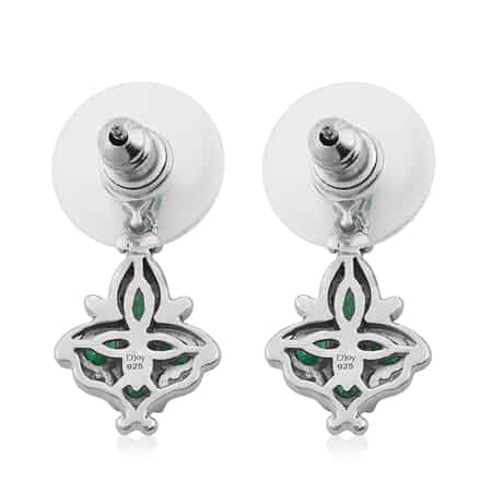 AAA Kagem Zambian Emerald Dangling Earrings in Platinum Over Sterling Silver 1.60 ctw image number 4