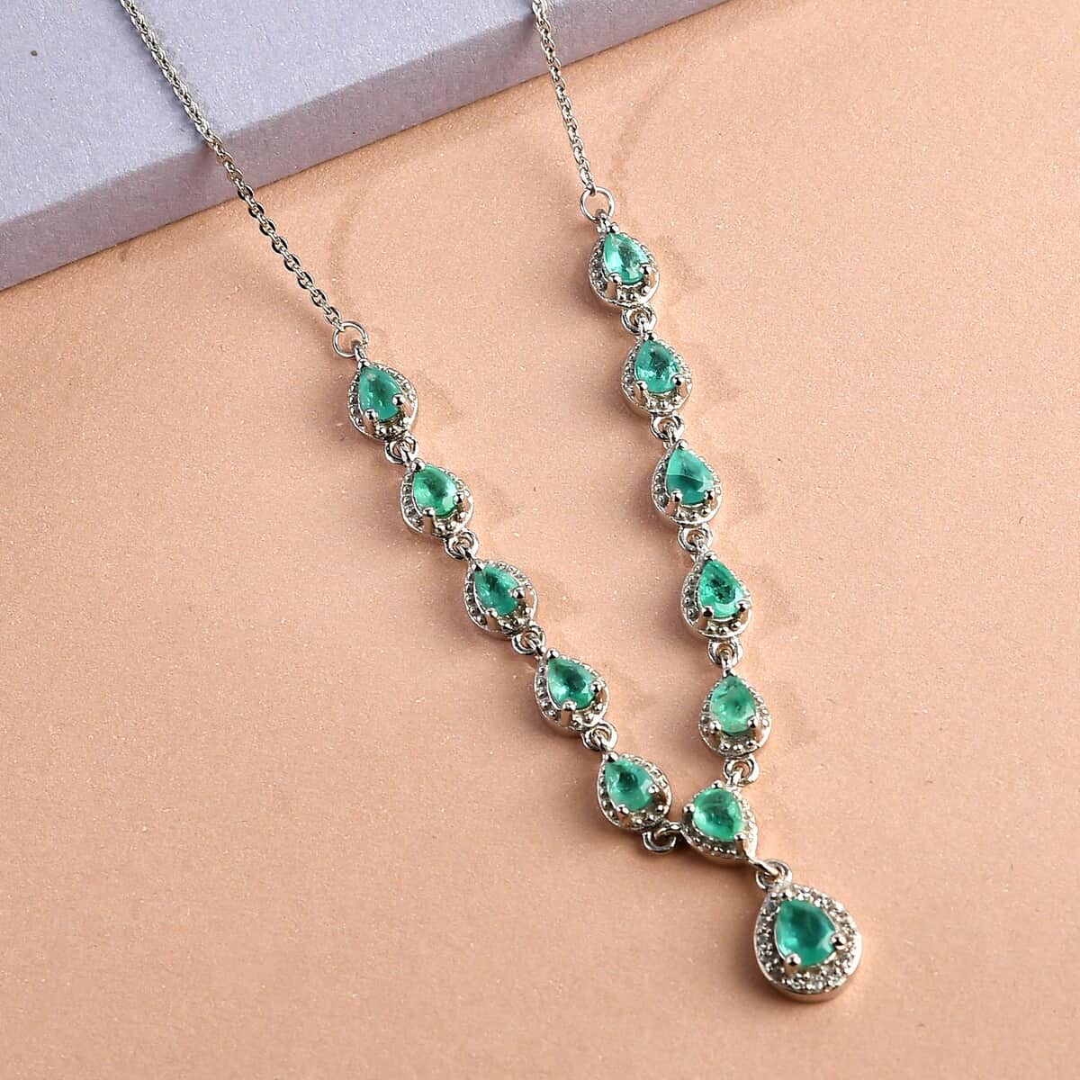 AAA Kagem Zambian Emerald and Natural White Zircon Necklace 18 Inches in Platinum Over Sterling Silver 1.75 ctw image number 1