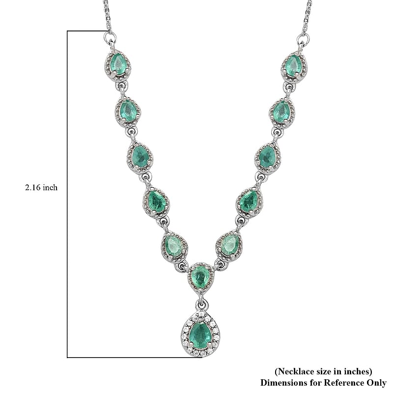 AAA Kagem Zambian Emerald and Natural White Zircon Necklace 18 Inches in Platinum Over Sterling Silver 1.75 ctw