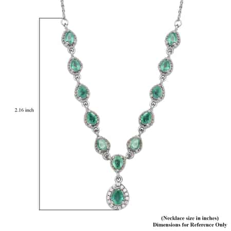 AAA Kagem Zambian Emerald and Natural White Zircon Necklace 18 Inches in Platinum Over Sterling Silver 1.75 ctw image number 5