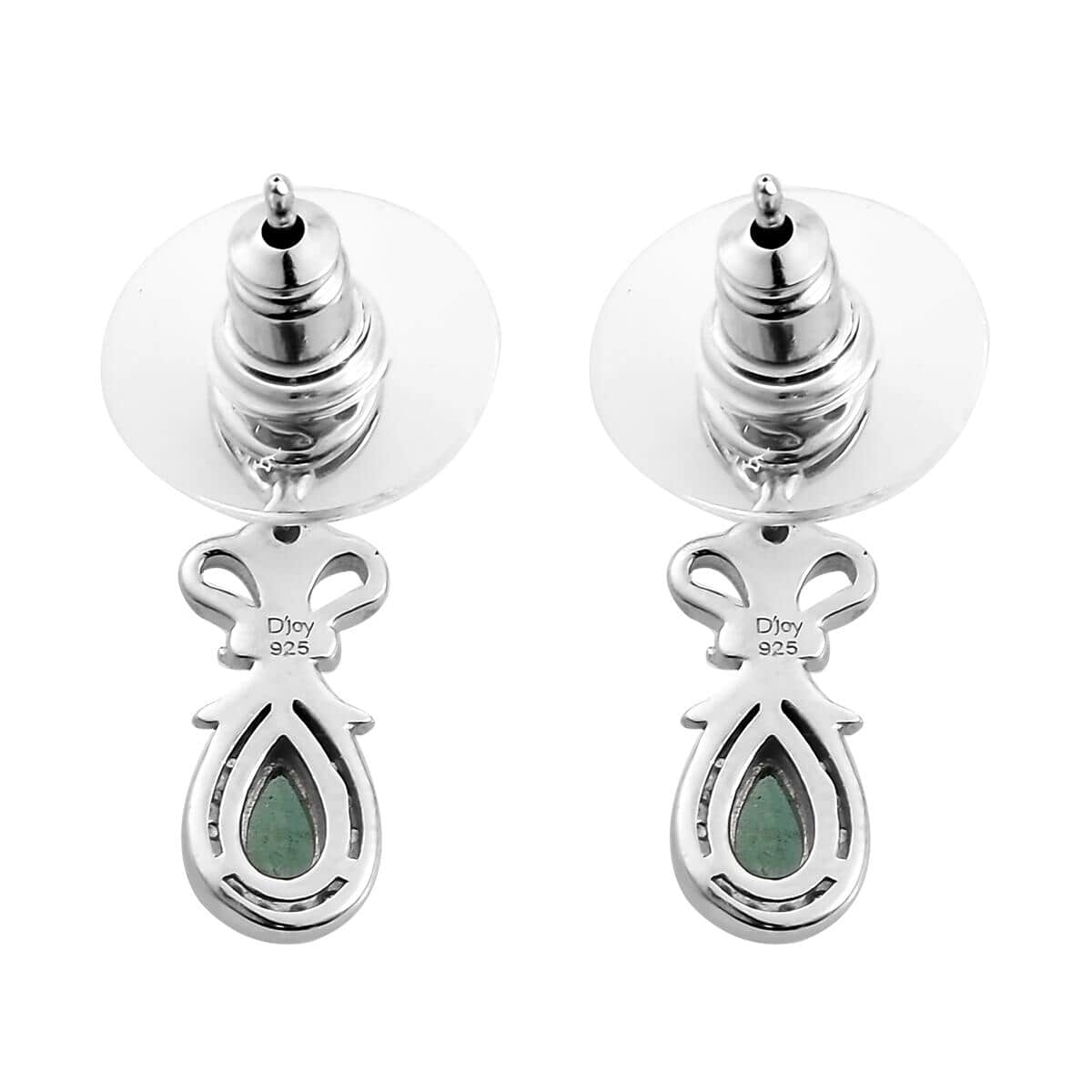 AAA Kagem Zambian Emerald and White Zircon Earrings in Platinum Over Sterling Silver 0.90 ctw image number 3