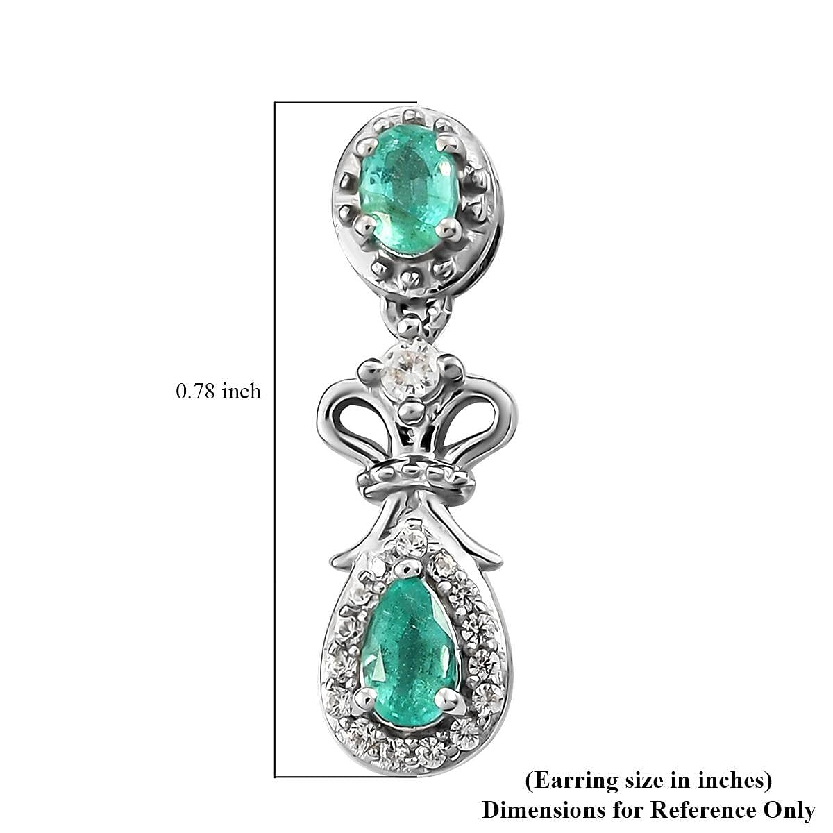 AAA Kagem Zambian Emerald and White Zircon Earrings in Platinum Over Sterling Silver 0.90 ctw