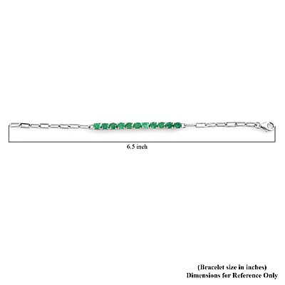 AAA Kagem Zambian Emerald Paper Clip Chain Bracelet in Platinum Over Sterling Silver (6.50 In) 3.50 ctw