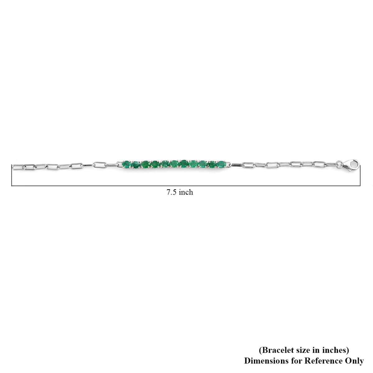 AAA Kagem Zambian Emerald Paper Clip Chain Bracelet in Platinum Over Sterling Silver (7.25 In) 3.50 ctw image number 4