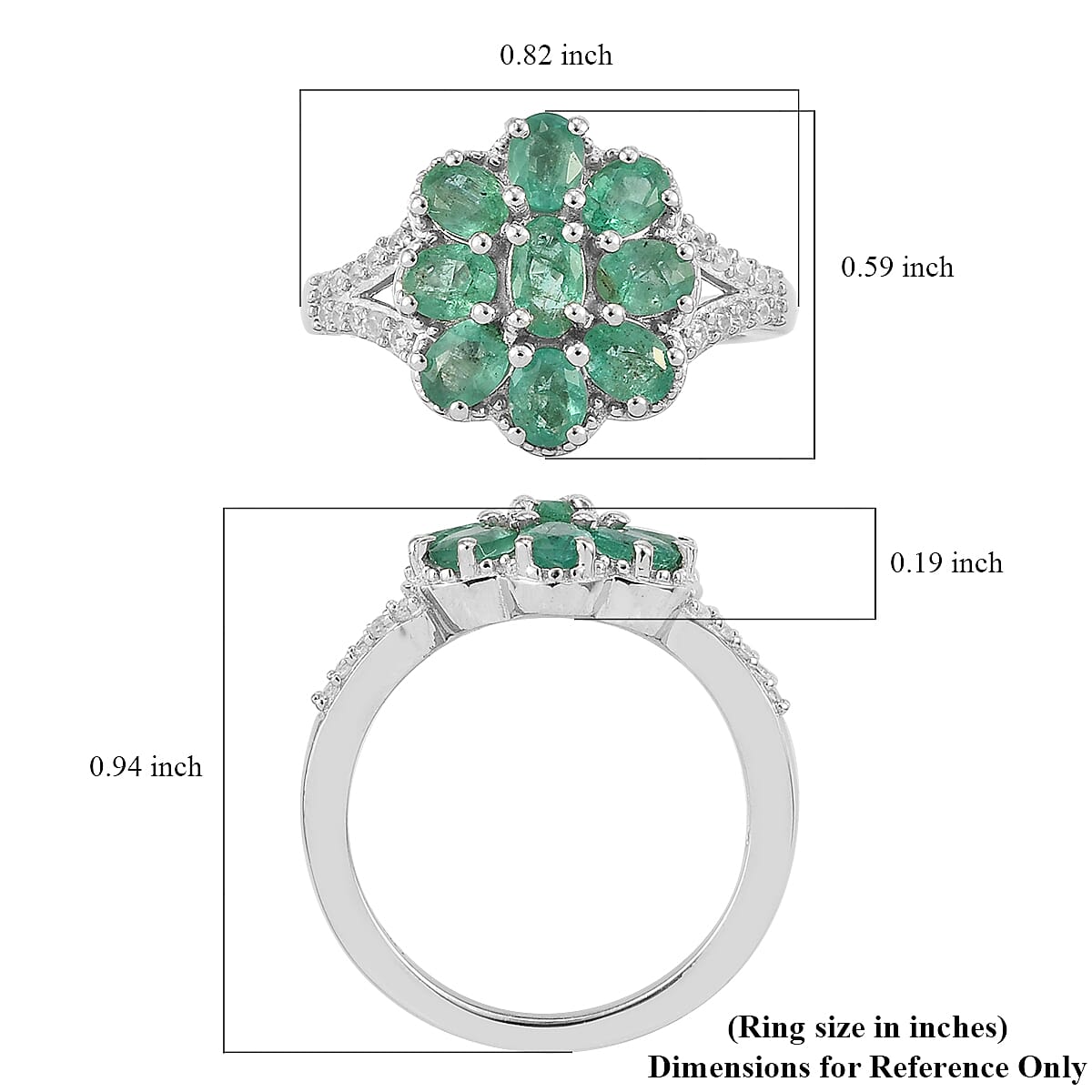 AAA Kagem Zambian Emerald and White Zircon Floral Ring in Platinum Over Sterling Silver (Size 6.0) 1.75 ctw image number 4