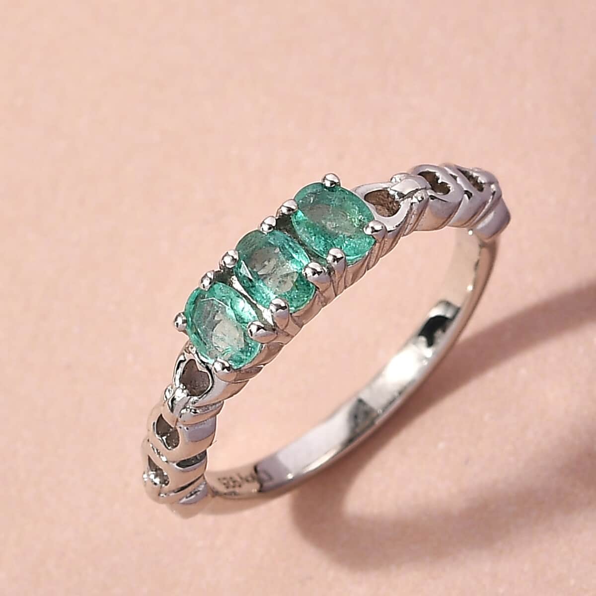 AAA Kagem Zambian Emerald 3 Stone Ring in Platinum Over Sterling Silver (Size 6.0) 0.50 ctw image number 1