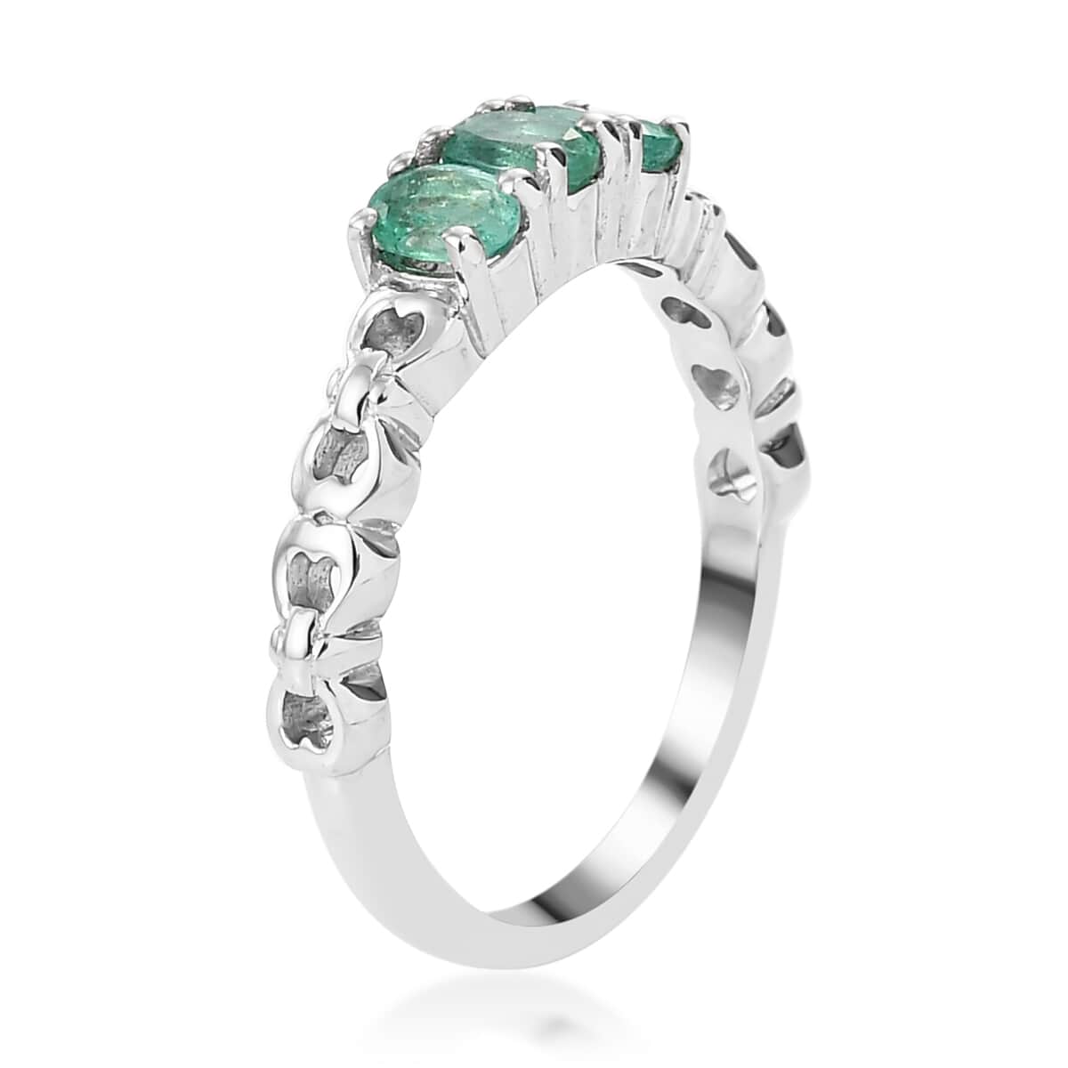 AAA Kagem Zambian Emerald 3 Stone Ring in Platinum Over Sterling Silver (Size 6.0) 0.50 ctw image number 3