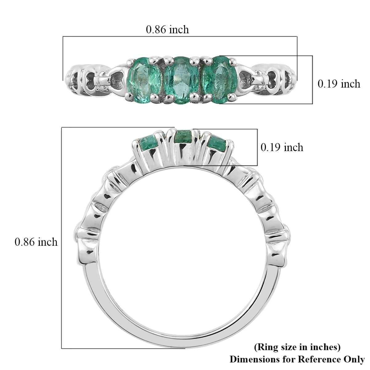 AAA Kagem Zambian Emerald 3 Stone Ring in Platinum Over Sterling Silver (Size 6.0) 0.50 ctw image number 5