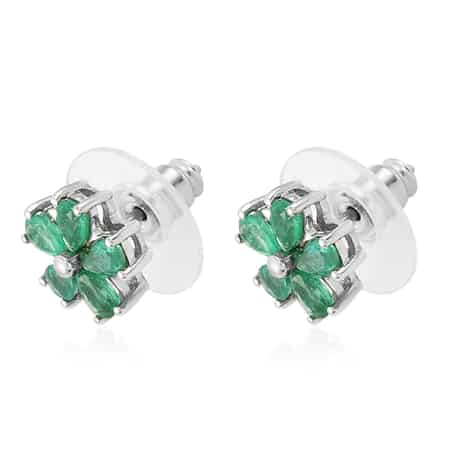 AAA Kagem Zambian Emerald Flower Stud Earrings in Platinum Over Sterling Silver 1.25 ctw image number 3