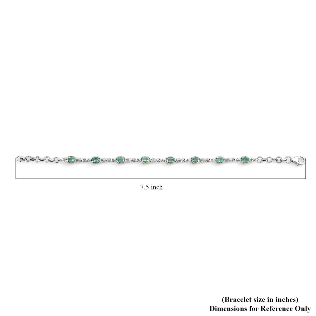 AAA Kagem Zambian Emerald and Natural White Zircon Station Bracelet in Platinum Over Sterling Silver (7.25 In) 1.75 ctw image number 4