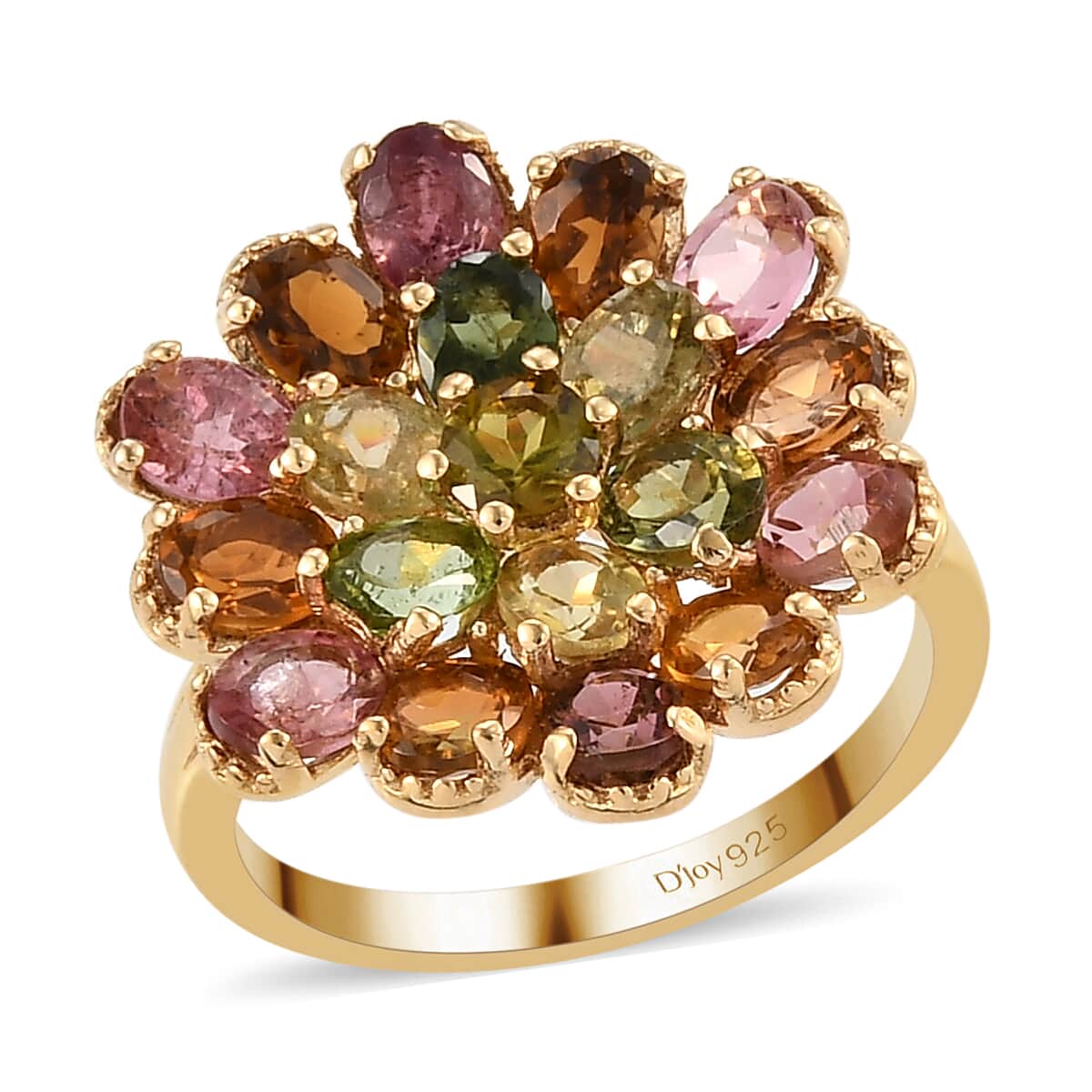 Multi-Tourmaline Floral Ring in Vermeil Yellow Gold Over Sterling Silver (Size 6.0) 3.40 ctw image number 0