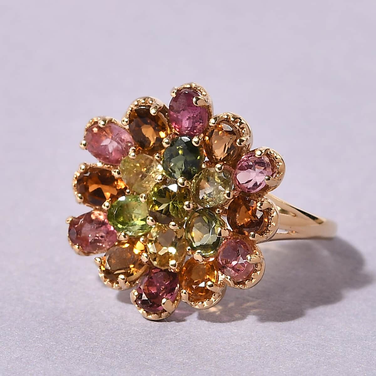 Multi-Tourmaline Floral Ring in Vermeil Yellow Gold Over Sterling Silver (Size 6.0) 3.40 ctw image number 1