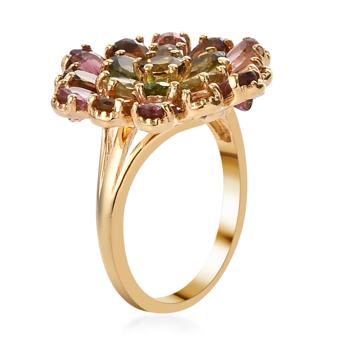 Multi-Tourmaline Floral Ring in Vermeil Yellow Gold Over Sterling Silver (Size 6.0) 3.40 ctw image number 3