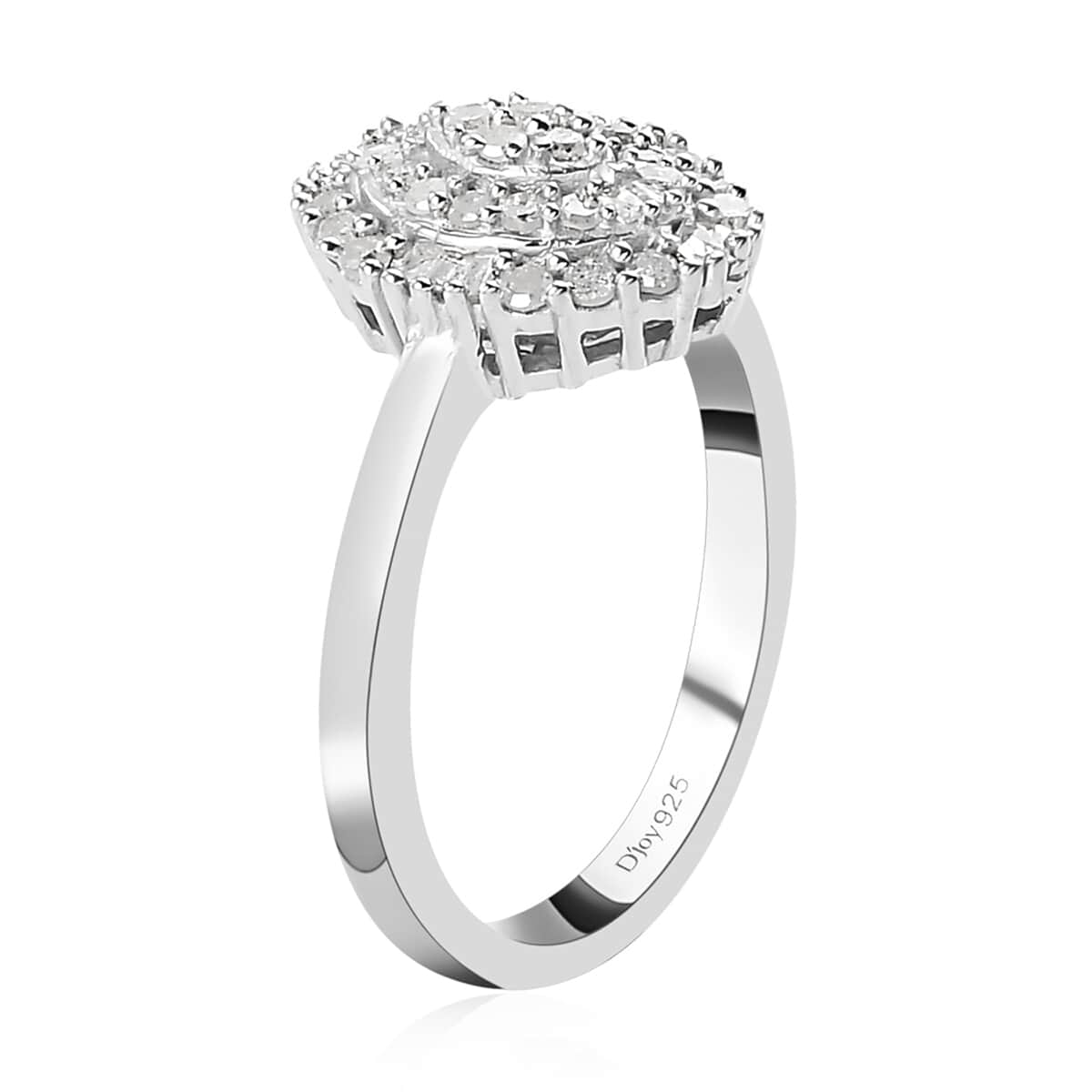 Diamond Cluster Ring in Platinum Over Sterling Silver 0.50 ctw image number 3