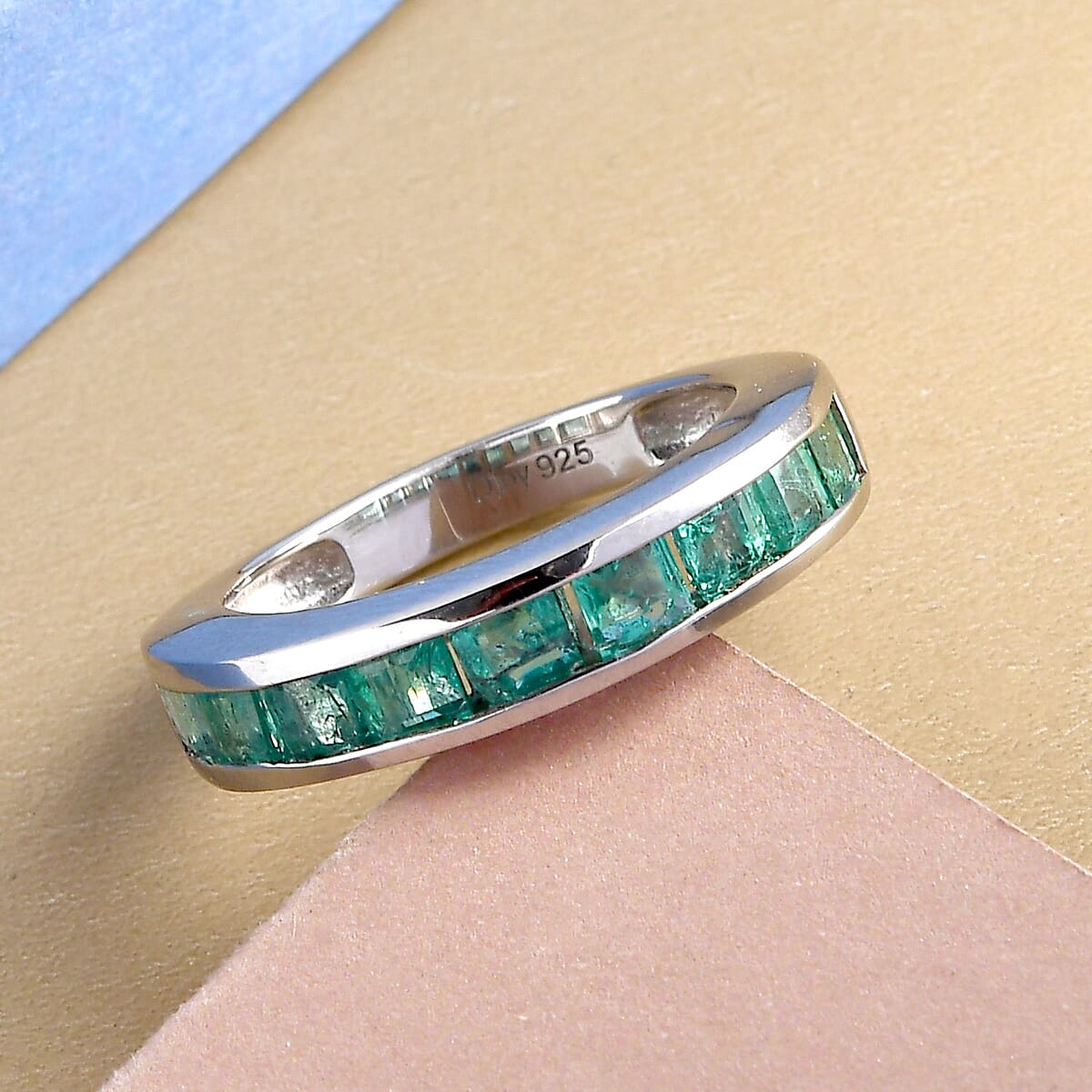 AAA Kagem Zambian Emerald Half Eternity Band Ring in Platinum Over Sterling Silver (Size 7.0) 1.35 ctw image number 1