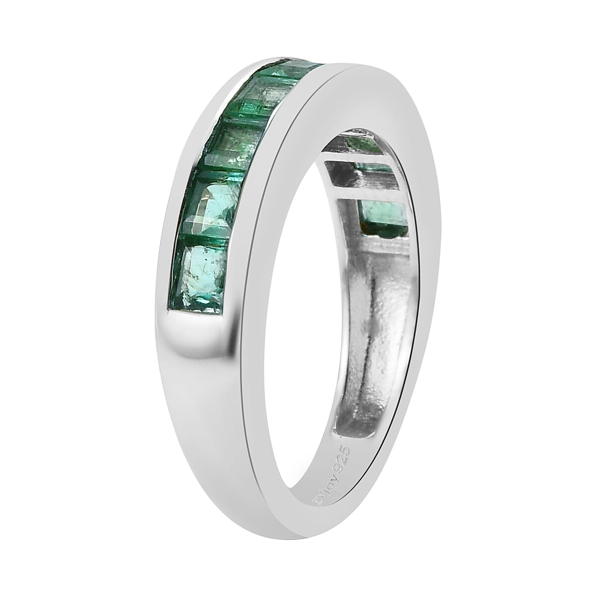 AAA Kagem Zambian Emerald Half Eternity Band Ring in Platinum Over Sterling Silver (Size 7.0) 1.35 ctw image number 3