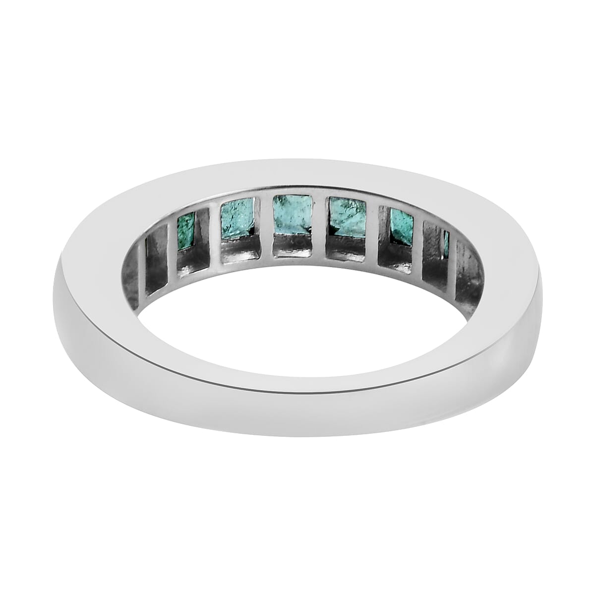 AAA Kagem Zambian Emerald Half Eternity Band Ring in Platinum Over Sterling Silver (Size 7.0) 1.35 ctw image number 4
