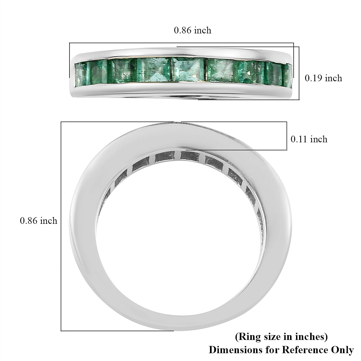 AAA Kagem Zambian Emerald Half Eternity Band Ring in Platinum Over Sterling Silver (Size 7.0) 1.35 ctw image number 5