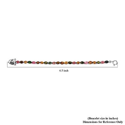 Multi-Tourmaline Tennis Bracelet, Blue Diamond Accent Bracelet, Platinum Over Sterling Silver Bracelet, Panther Clasp Bracelet (6.50 In) 10.50 ctw